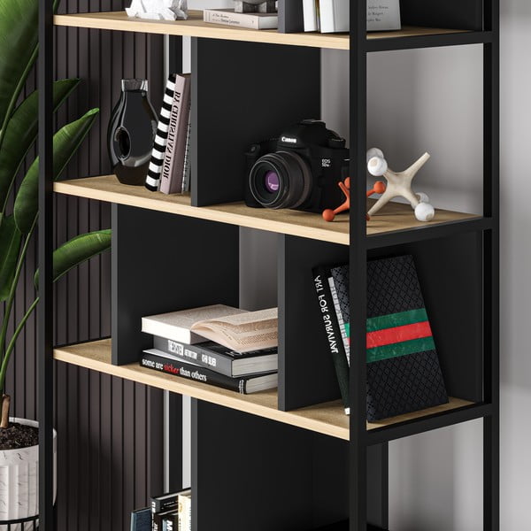 Knihovna v dekoru dubu v černo-přírodní barvě 88x175 cm Alabama – Marckeric-image-3