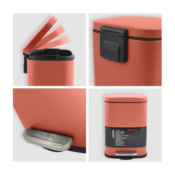 Nášlapný ocelový odpadkový koš v terakotové barvě 5 l   Akira – Spirella-image-3