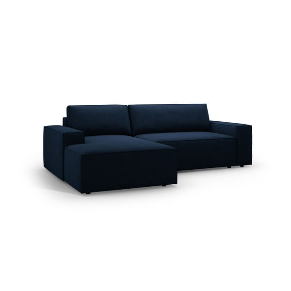 Tmavě modrá rozkládací rohová pohovka z textilie bouclé (levý roh) Jodie – Micadoni Home-image-2