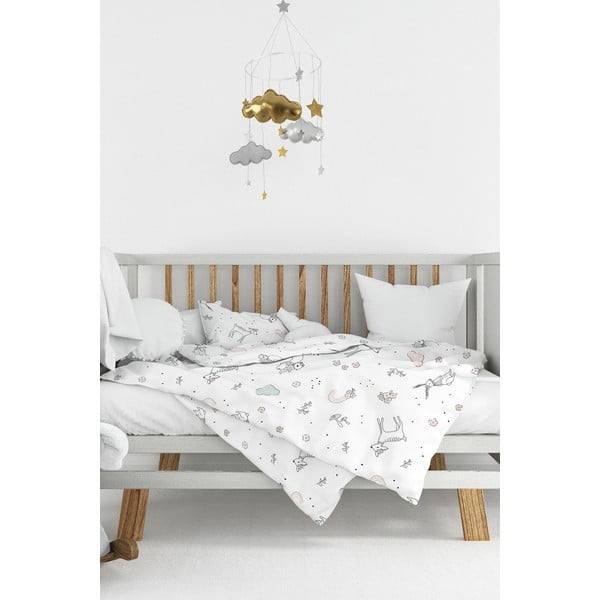 Bílé dětské povlečení do postýlky z bavlny Renforcé 100x150 cm Flowers – Mijolnir-image-1