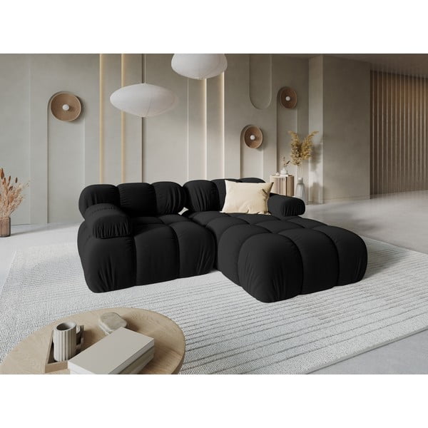 Černá sametová rohová pohovka (pravý roh) Bellis – Micadoni Home-image-1