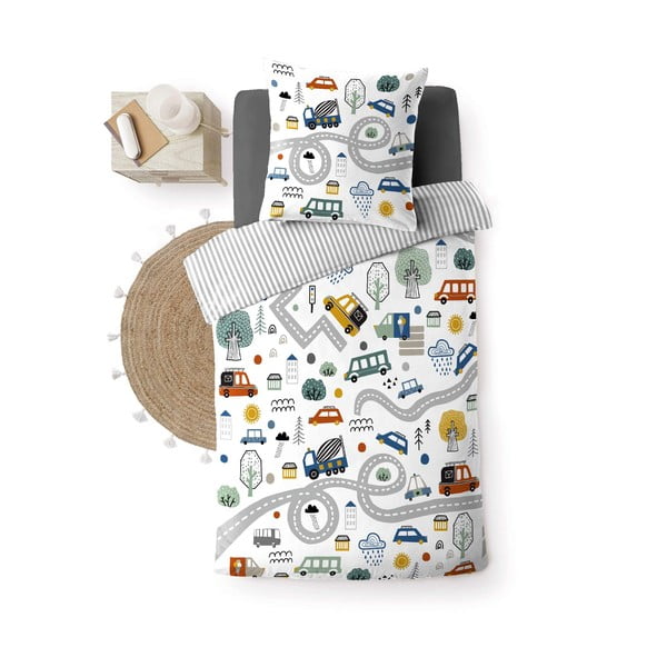 Bílé bavlněné dětské povlečení na jednolůžko 140x200 cm Pti Bolide – douceur d'intérieur-image-4