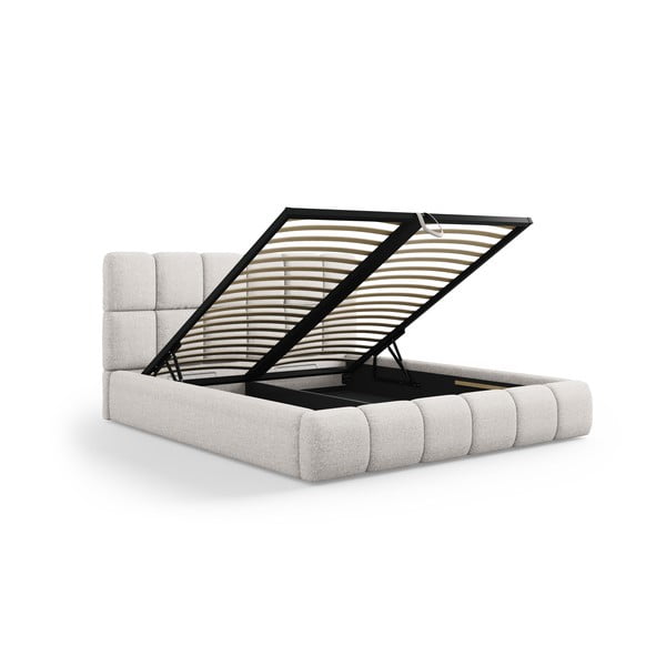 Světle šedá čalouněná dvoulůžková postel s úložným prostorem s roštem 160x200 cm Bellis – Micadoni Home-image-2