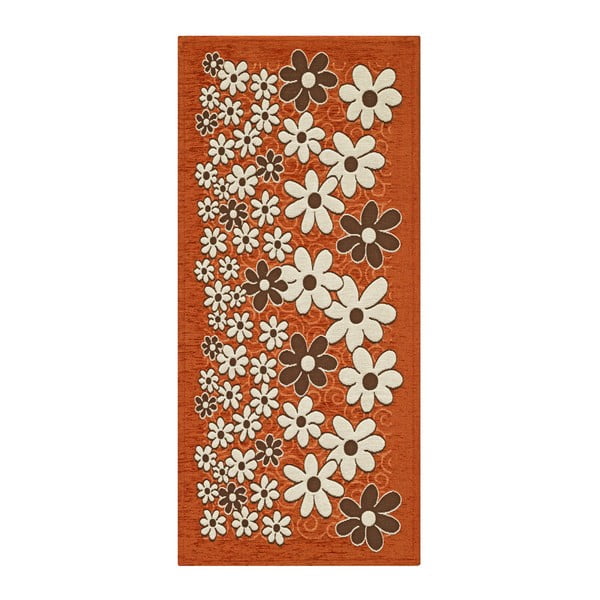 Oranžový vysoce odolný kuchyňský koberec Webtappeti Margherite Arancione, 55 x 115 cm