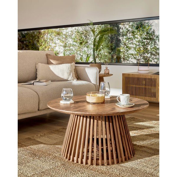 Konferenční stolek z teakového dřeva Kave Home Irune, ⌀ 80 cm-image-1