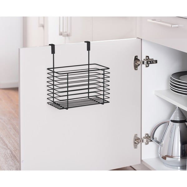 Černý závěsný kovový košík na kuchyňská dvířka Wenko Slim, výška 25 cm-image-1