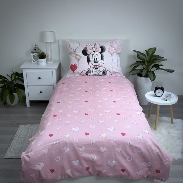 Růžové bavlněné dětské povlečení na jednolůžko 140x200 cm Minnie "Balloon" – Jerry Fabrics-image-2