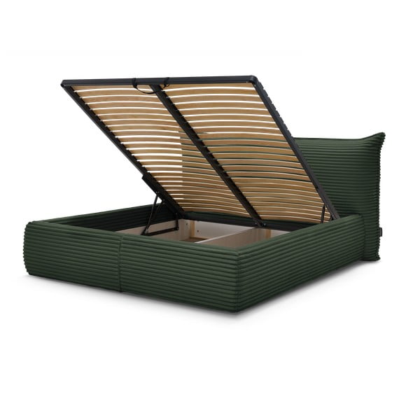 Tmavě zelená čalouněná dvoulůžková postel s úložným prostorem a roštem 160x200 cm Jade – Bobochic Paris-image-1