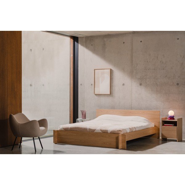 Dvoulůžková postel z dřevotřísky/z překližky v dekoru dubu s roštem 200x200 cm v přírodní barvě Valt – noo.ma-image-1