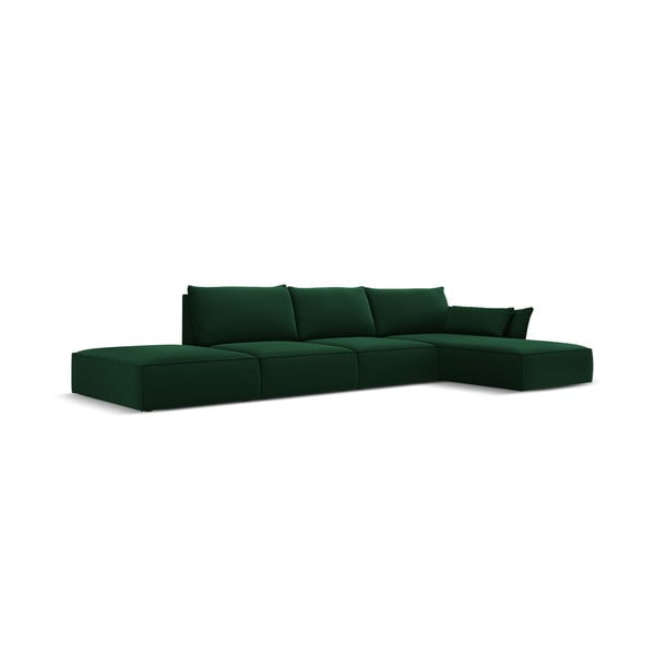 Tmavě zelená sametová rohová pohovka (pravý roh/s lenoškou) Vanda – Mazzini Sofas-image-2
