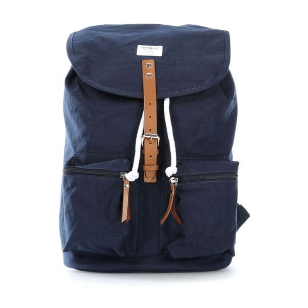 Tmavě modrý batoh s koženými detaily Sandqvist Roald