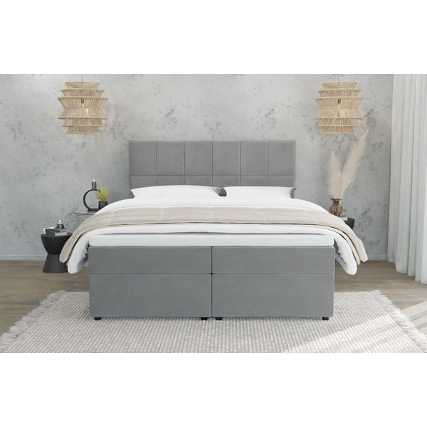 Světle šedá boxspring postel s úložným prostorem 200x200 cm Flip – Ropez-image-2