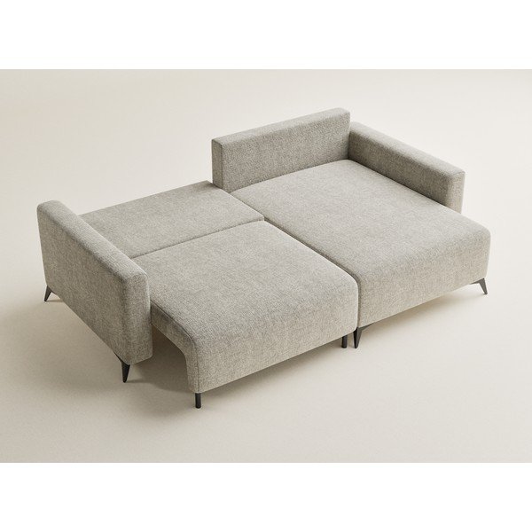 Béžová žinylková rozkládací/s úložným prostorem rohová pohovka (pravý roh/s lenoškou) Leon – Maison de Rêve-image-3