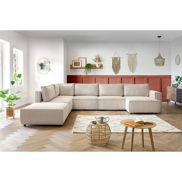 Krémová manšestrová rohová pohovka do "U", levý roh Nihad modular – Bobochic Paris-image-1