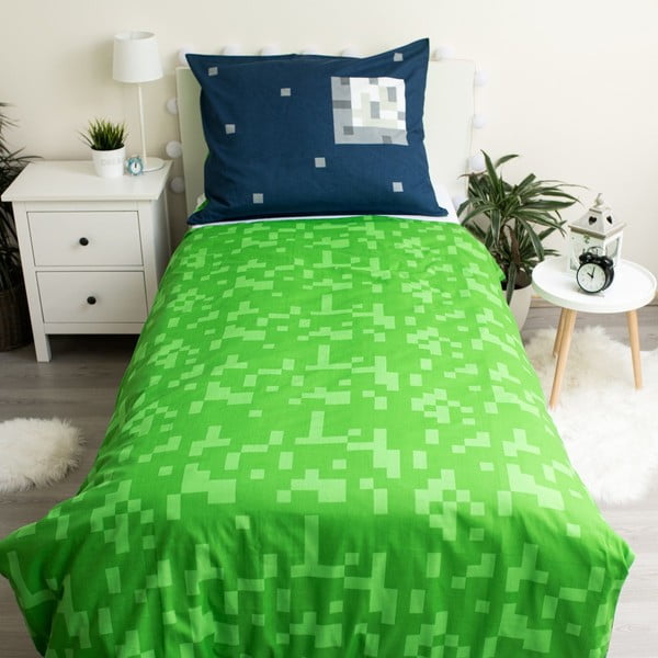 Zeleno-modré bavlněné dětské povlečení na jednolůžko 140x200 cm Minecraft "Sssleep Tight" – Jerry Fabrics-image-2