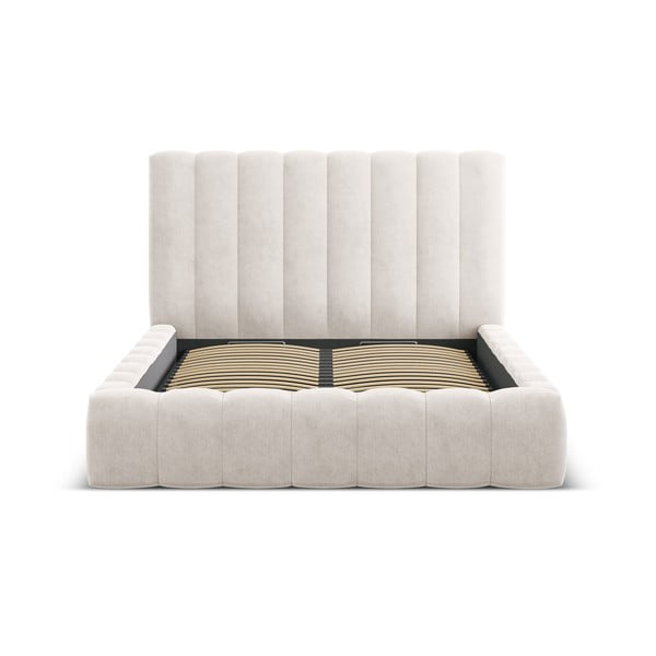 Krémová čalouněná dvoulůžková postel s úložným prostorem a roštem 200x200 cm Kelp – Micadoni Home-image-3