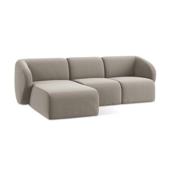 Světle hnědá sametová rohová pohovka (levý roh/s lenoškou) Lani – Makamii-image-4