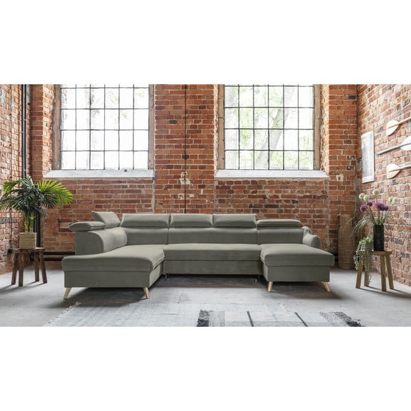 Světle šedá sametová rozkládací rohová pohovka do "U" (levý roh) Sweet Harmony – Miuform-image-1