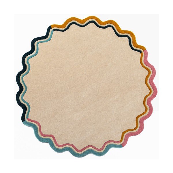 Ručně tkaný vlněný kulatý koberec v přírodní barvě ø 180 cm Leo Scallop – Flair Rugs