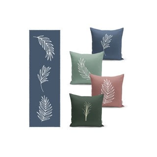 Set 4 povlaků na polštář a běhounu na stůl s příměsí bavlny Minimalist Home World