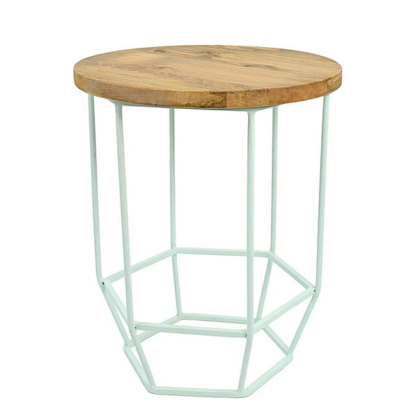 Mentolově zelený stolek se snímatelnou deskou z mangového dřeva HF Living Hexa Mint mini