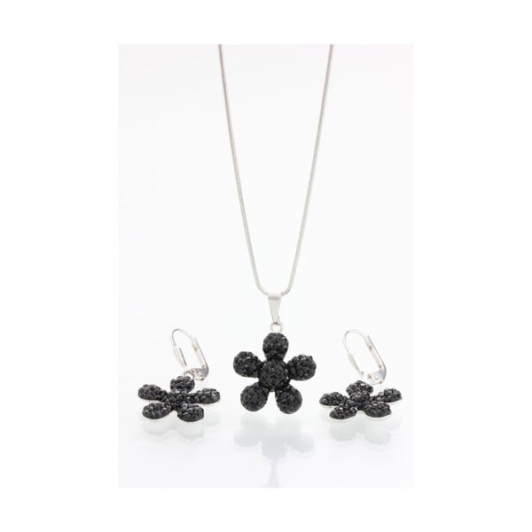 Set náhrdelníku a náušnic s černými Swarovski krystaly Yasmine Flower