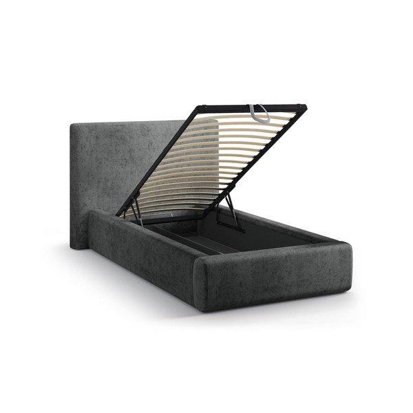 Tmavě šedá čalouněná jednolůžková postel s úložným prostorem s roštem 90x200 cm Amy – Micadoni -image-1