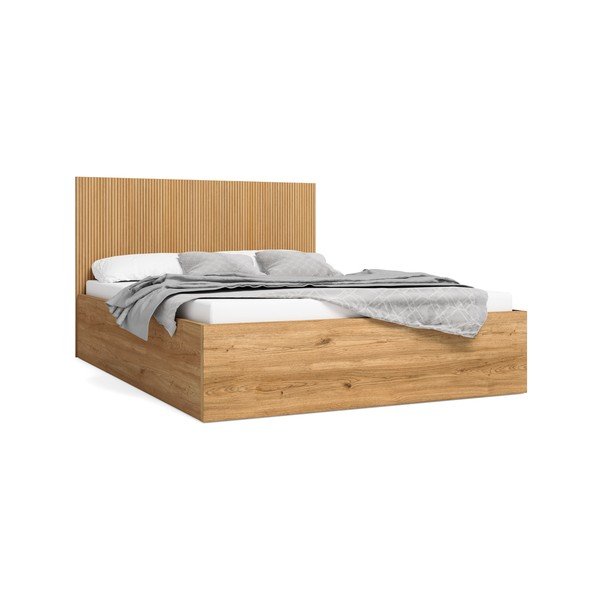 Dvoulůžková postel v dekoru dubu s úložným prostorem v přírodní barvě 140x190 cm Rayana – Marckeric