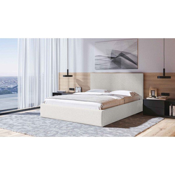 Béžová čalouněná dvoulůžková postel s úložným prostorem s roštem 140x200 cm Bufo – MESONICA-image-1