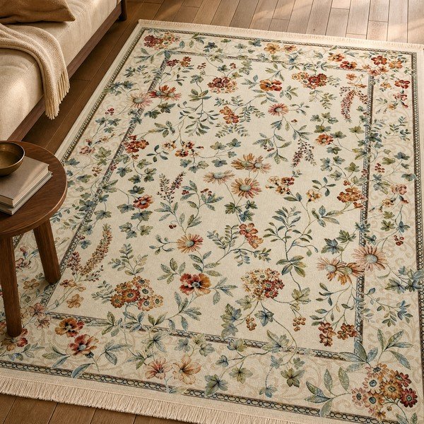 Krémový koberec z viskózy 95x140 cm Oriental Flowers – Nouristan-image-1