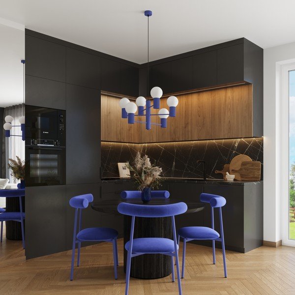 Modré závěsné svítidlo se skleněným stínidlem Orbital – Sollux-image-1