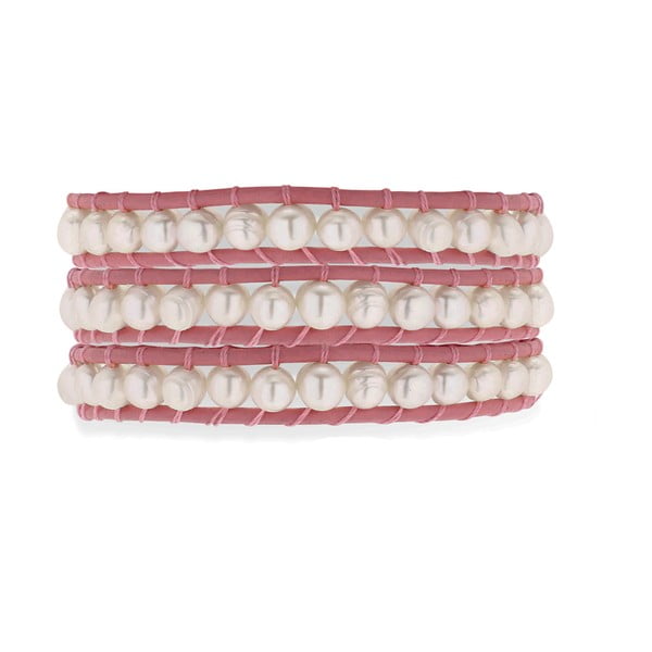Růžový kožený náramek s perlami Nova Pearls Copenhagen Néreus