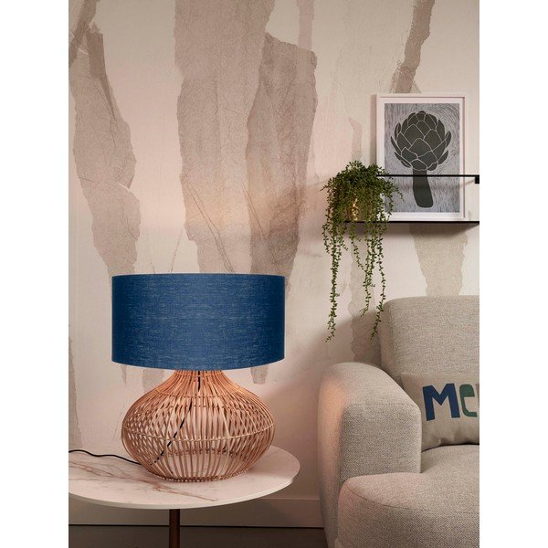 Stolní lampa s textilním stínidlem v tmavě modro-přírodní barvě (výška 60 cm) Kalahari – Good&Mojo-image-2