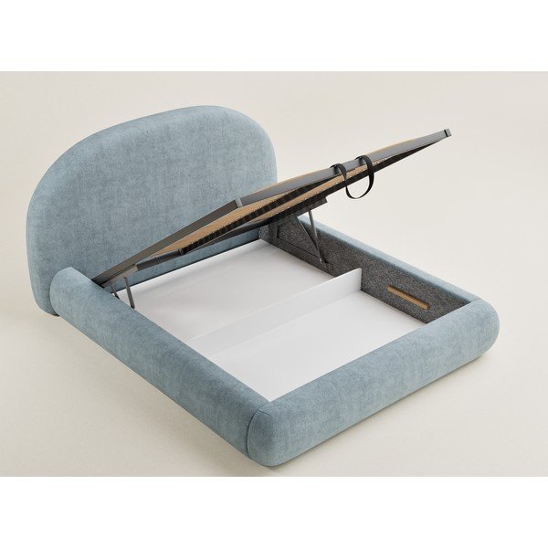 Světle modrá čalouněná dvoulůžková postel s úložným prostorem s roštem 160x200 cm Maumere – Maison de Rêve-image-2