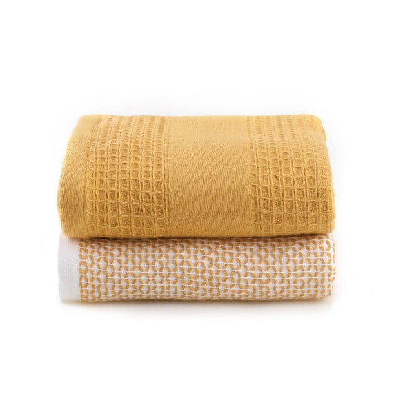 Žluté vaflové ručníky v sadě 2 ks 40x60 cm Betty – Foutastic-image-3