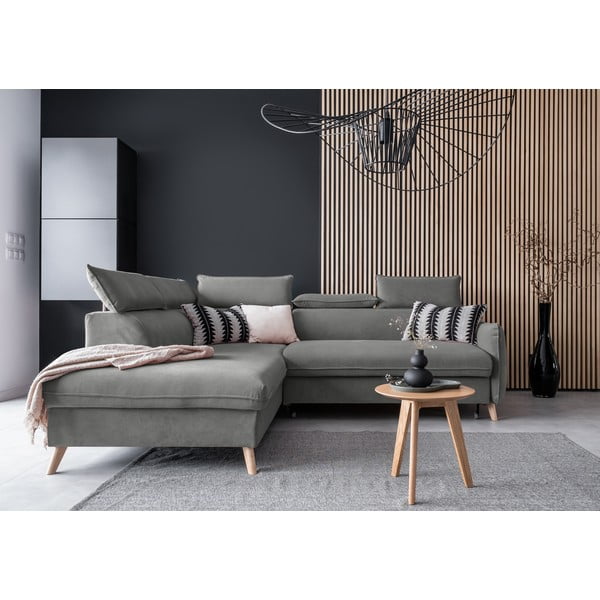 Světle šedá sametová rozkládací rohová pohovka (levý roh) Sweet Harmony – Miuform-image-1