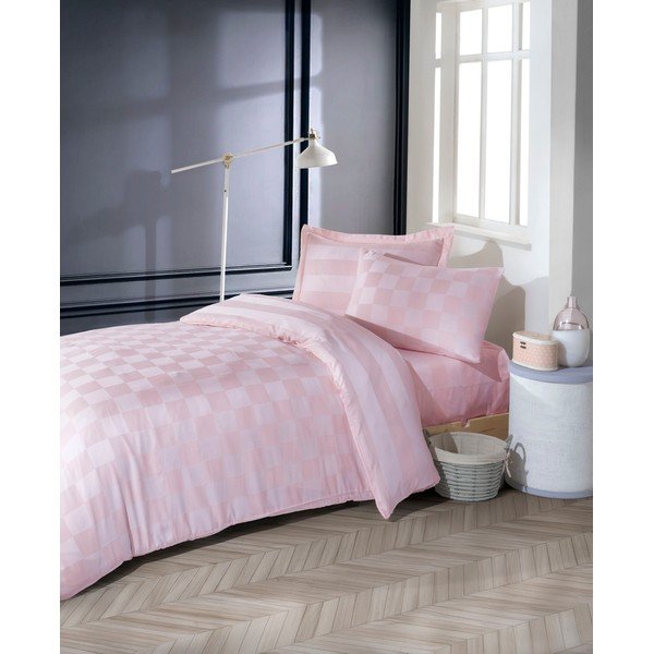 Růžové damaškové povlečení na jednolůžko 140x200 cm Kareli – Mijolnir