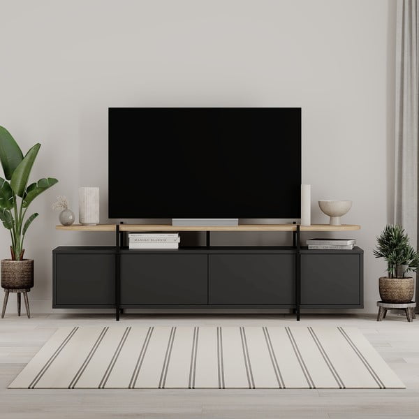 Černý TV stolek v dekoru dubu 160x48 cm Hinoa – Marckeric-image-1