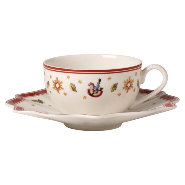 Bílý porcelánový hrnek s podšálkem s vánočním motivem Villeroy & Boch, 0,3 l