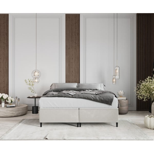 Krémová čalouněná dvoulůžková postel s úložným prostorem 200x200 cm Tate – Maison de Rêve-image-3