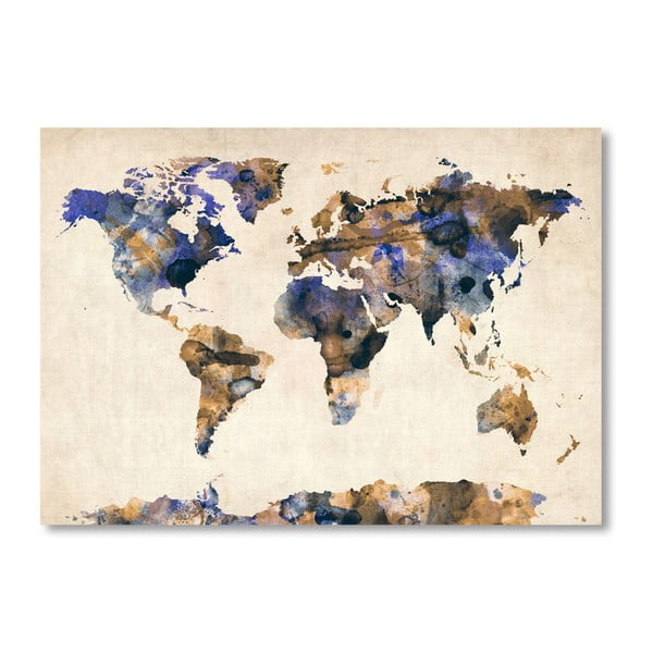 Plakát s modro-hnědou mapou světa Americanflat Painting, 60 x 42 cm