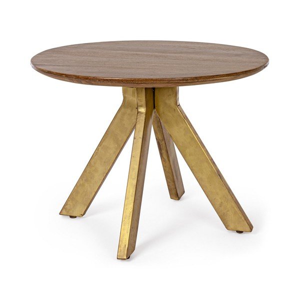 Kulatý konferenční stolek z mangového dřeva ve zlaté barvě/v tmavě přírodní barvě ø 60 cm Sherman – Bizzotto