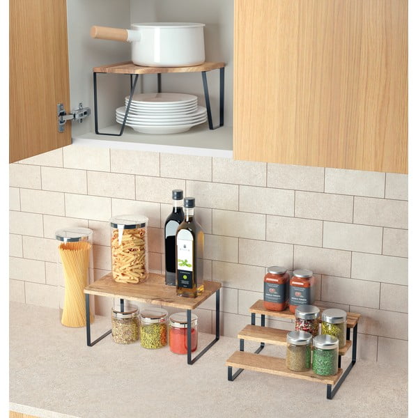 Ohová dřevěná přídavná polička v matně černo-přírodní barvě 25x25 cm York – Metaltex-image-3