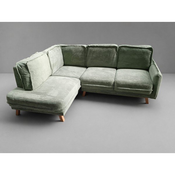 Světle zelená manšestrová rozkládací/s úložným prostorem rohová pohovka (levý roh/do L) Tori - II. jakost – Bonami Selection-image-1