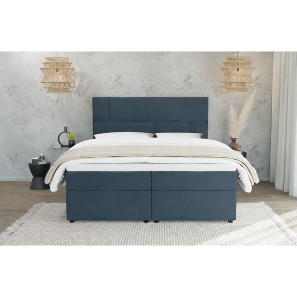 Tmavě modrá boxspring postel s úložným prostorem 200x200 cm Lola – Ropez-image-2