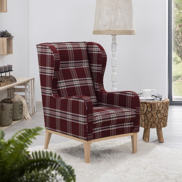 Červené kárované křeslo ušák Max Winzer Angelo-image-1