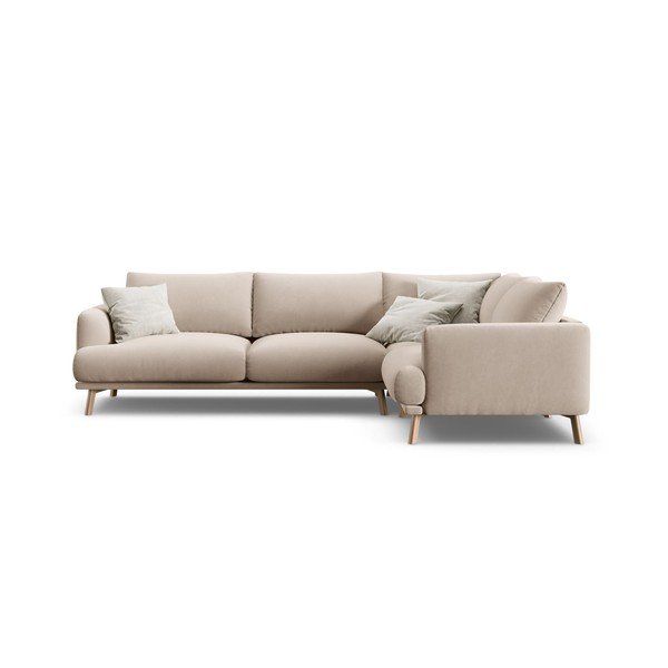 Béžová sametová rohová pohovka (pravý roh/do L) Naomi – Micadoni 