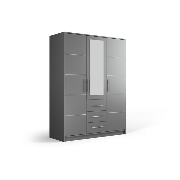 Šedá šatní skříň se zrcadlem 147x200 cm Derry - Cosmopolitan Design-image-2