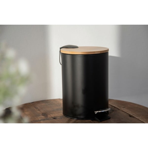 Černý odpadkový koš s bambusovým víkem Wenko Tortona, 3 l-image-4