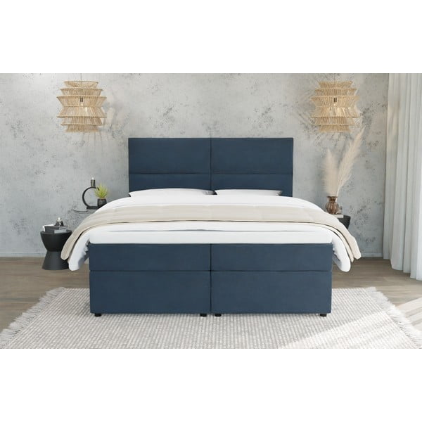 Tmavě modrá boxspring postel s úložným prostorem 140x200 cm Rico – Ropez-image-3